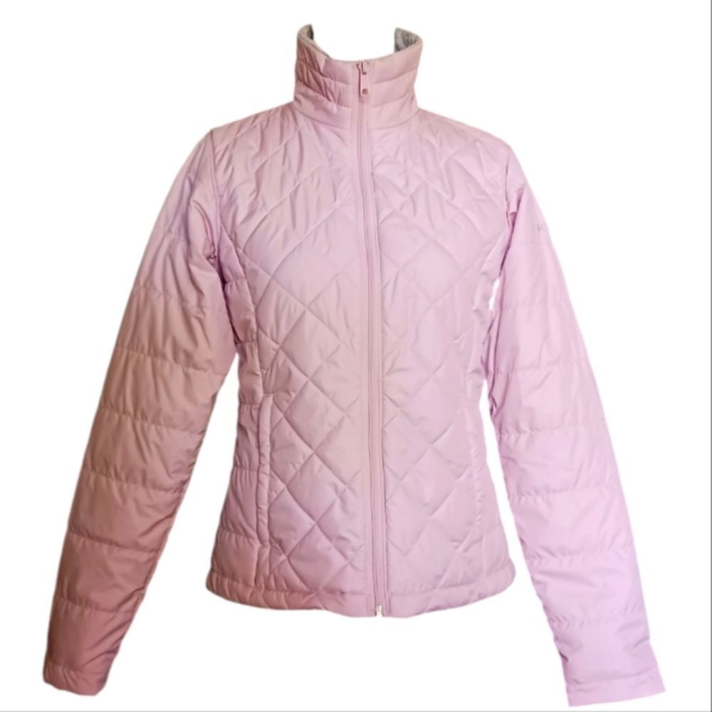 💰 Columbia Puffer Quilted Jacket Long Sleeve Reversible Pink and Gray Women's M